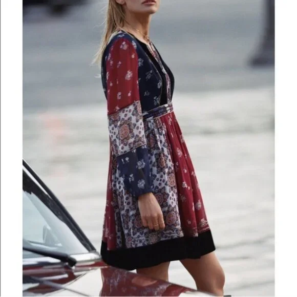 Anthropologie Maeve Quartier Latin Embroidered Patchwork Velvet Floral Dress - Picture 2 of 10